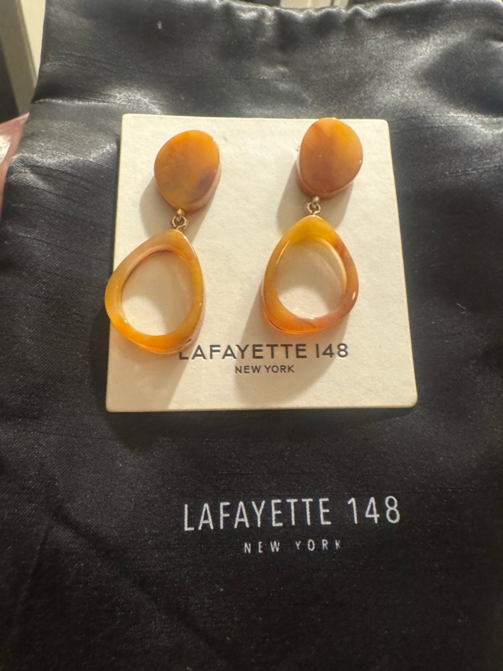 Lafayette 148 New York Honey Amber Resin Drop Earrings